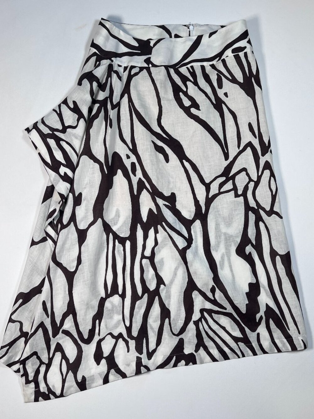 PER SE Linen Printed asymmetrical Slit midi skirt 4